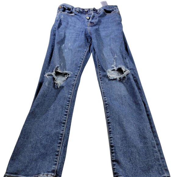 Levis Wedgie Jeans Womens 28 Blue Denim Straight Fit Dark Wash Distressed - Picture 1 of 8